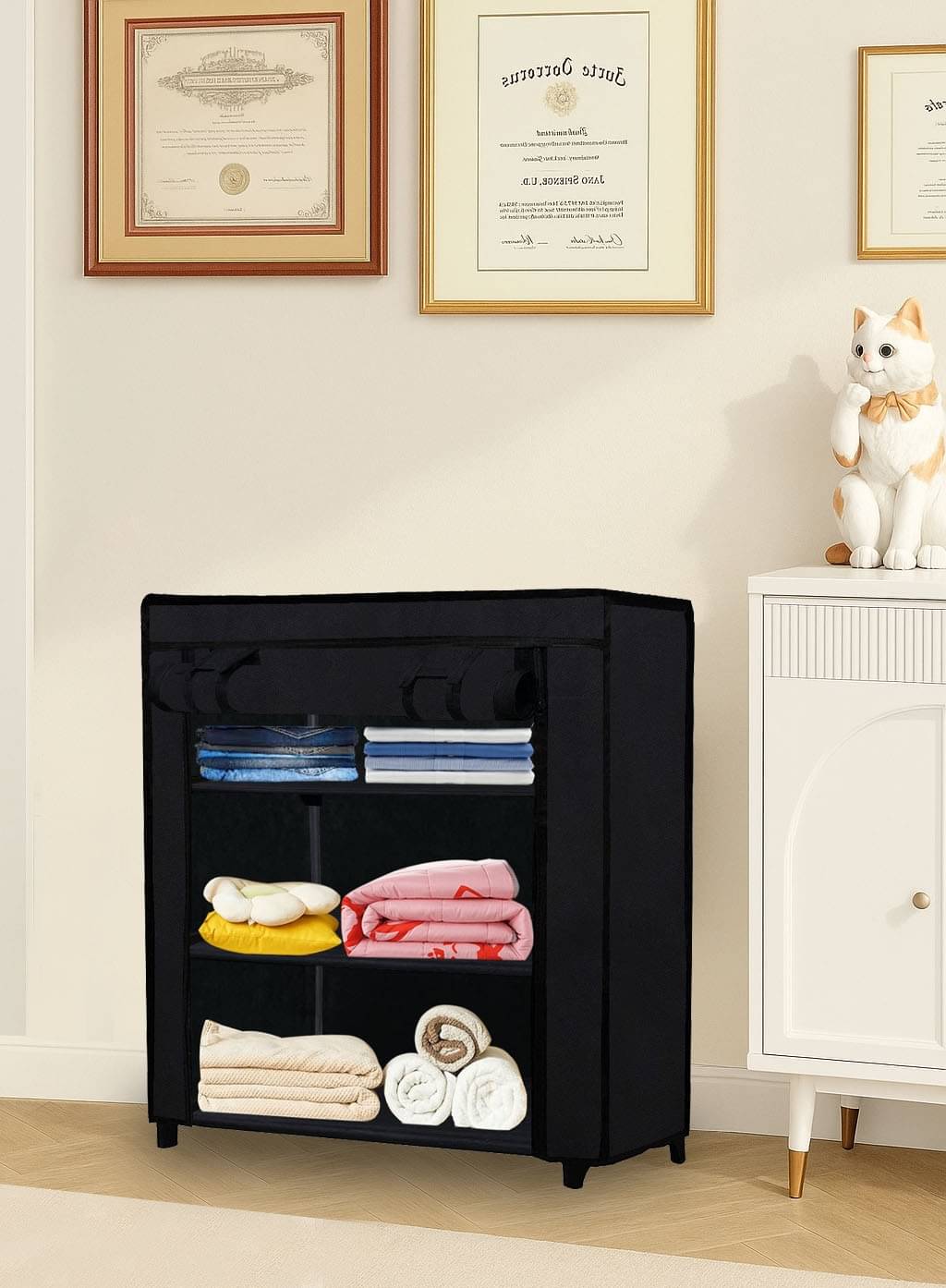     			Premium Steel Frame Wardrobe with Elegant Fabric Cover