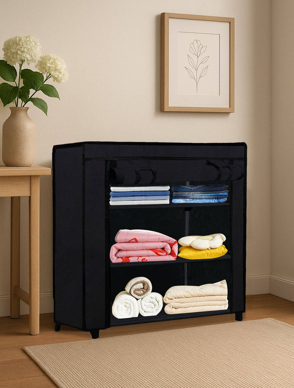     			Premium Steel Frame Wardrobe with Elegant Fabric Cover