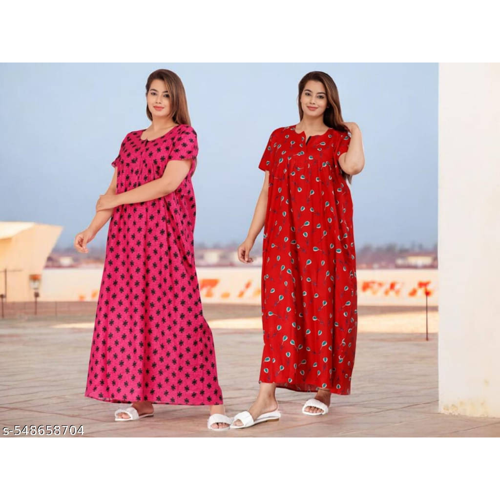 Purple Flamingo Cotton Self Design Women Regular Nighty ( Multicolor 4 )     			Purple Flamingo Cotton Self Design Women Regular Nighty ( Multicolor 4 )