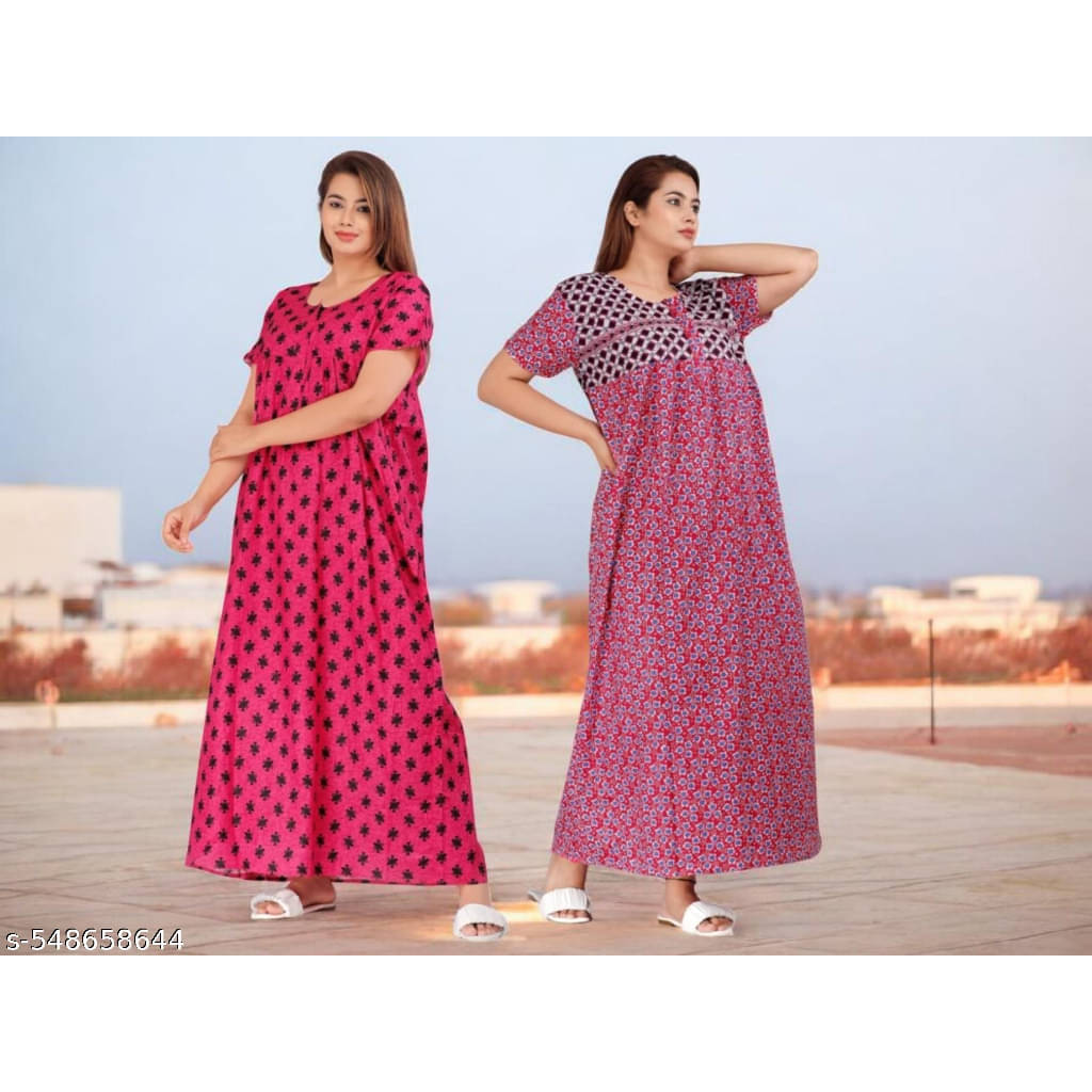     			Purple Flamingo Cotton Self Design Women Regular Nighty ( Multicolor 6 )