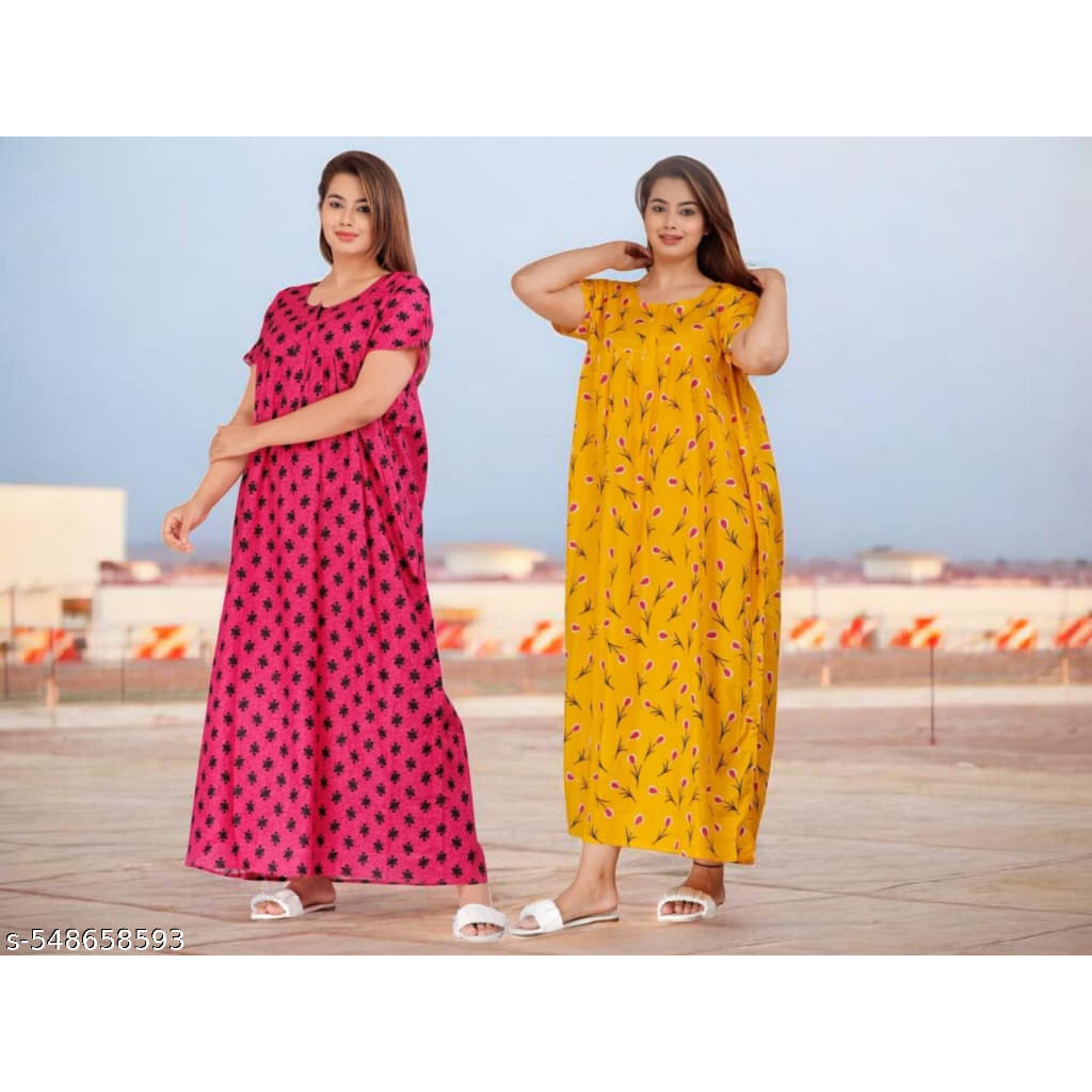 Purple Flamingo Cotton Self Design Women Regular Nighty ( Multicolor 8 )     			Purple Flamingo Cotton Self Design Women Regular Nighty ( Multicolor 8 )