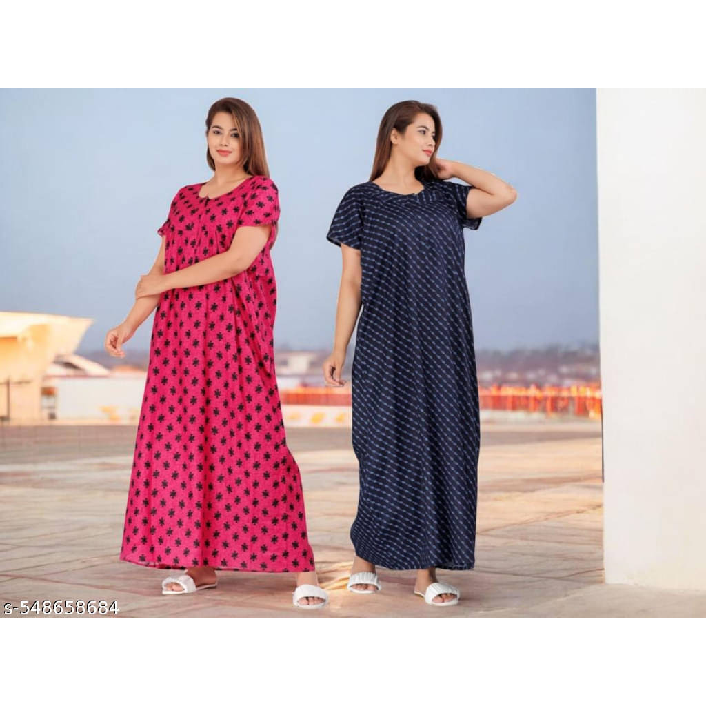 Purple Flamingo Cotton Self Design Women Regular Nighty ( Multicolor 8 )     			Purple Flamingo Cotton Self Design Women Regular Nighty ( Multicolor 8 )