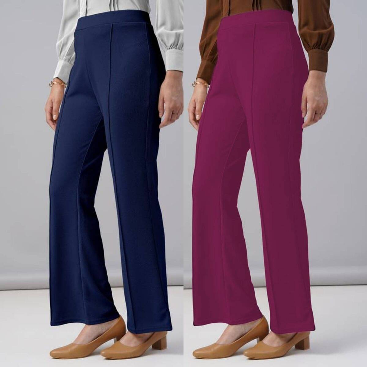     			Qyaas Women Lycra Korean Trousers ( Navy Blue,Pink )
