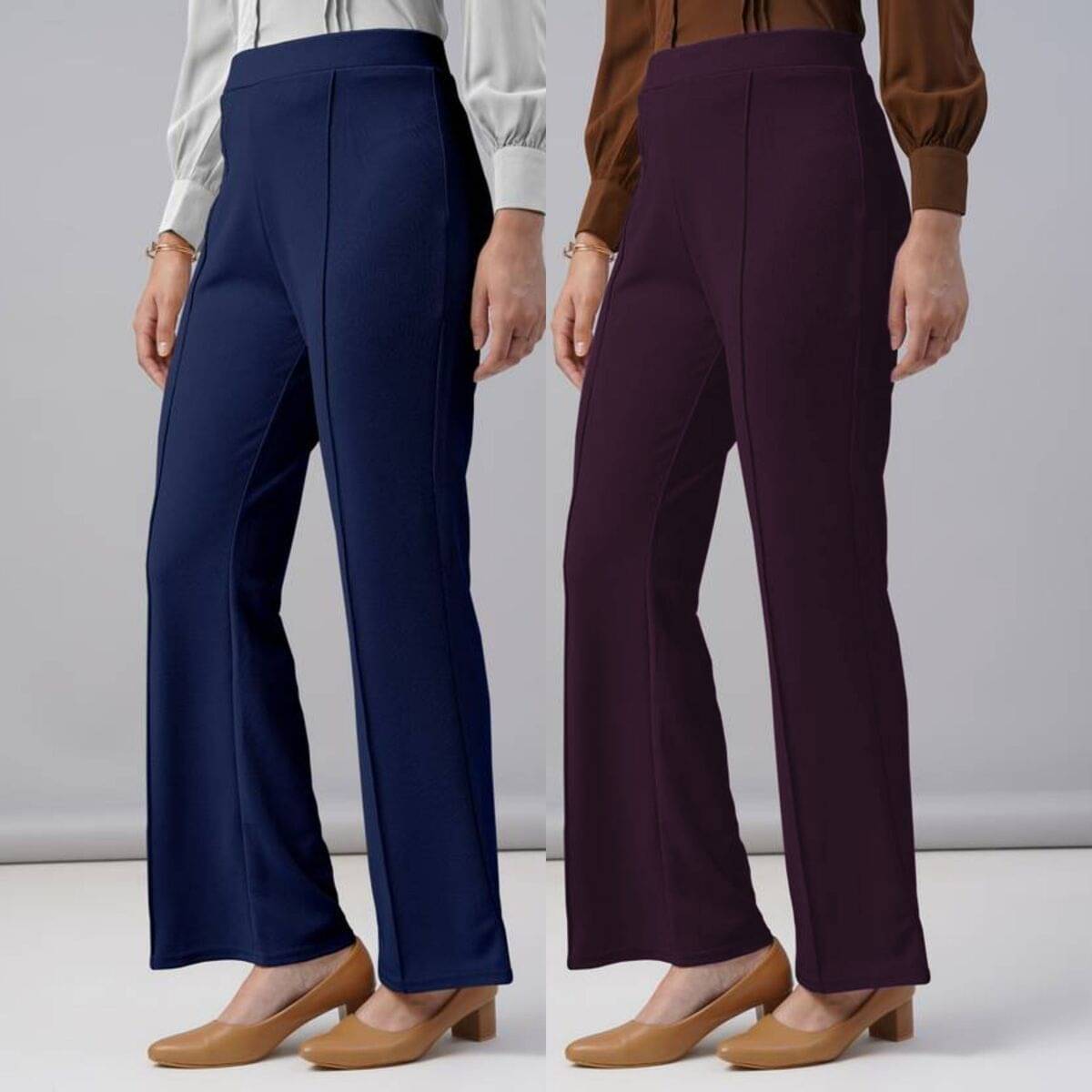     			Qyaas Women Lycra Korean Trousers ( Navy Blue,Wine )