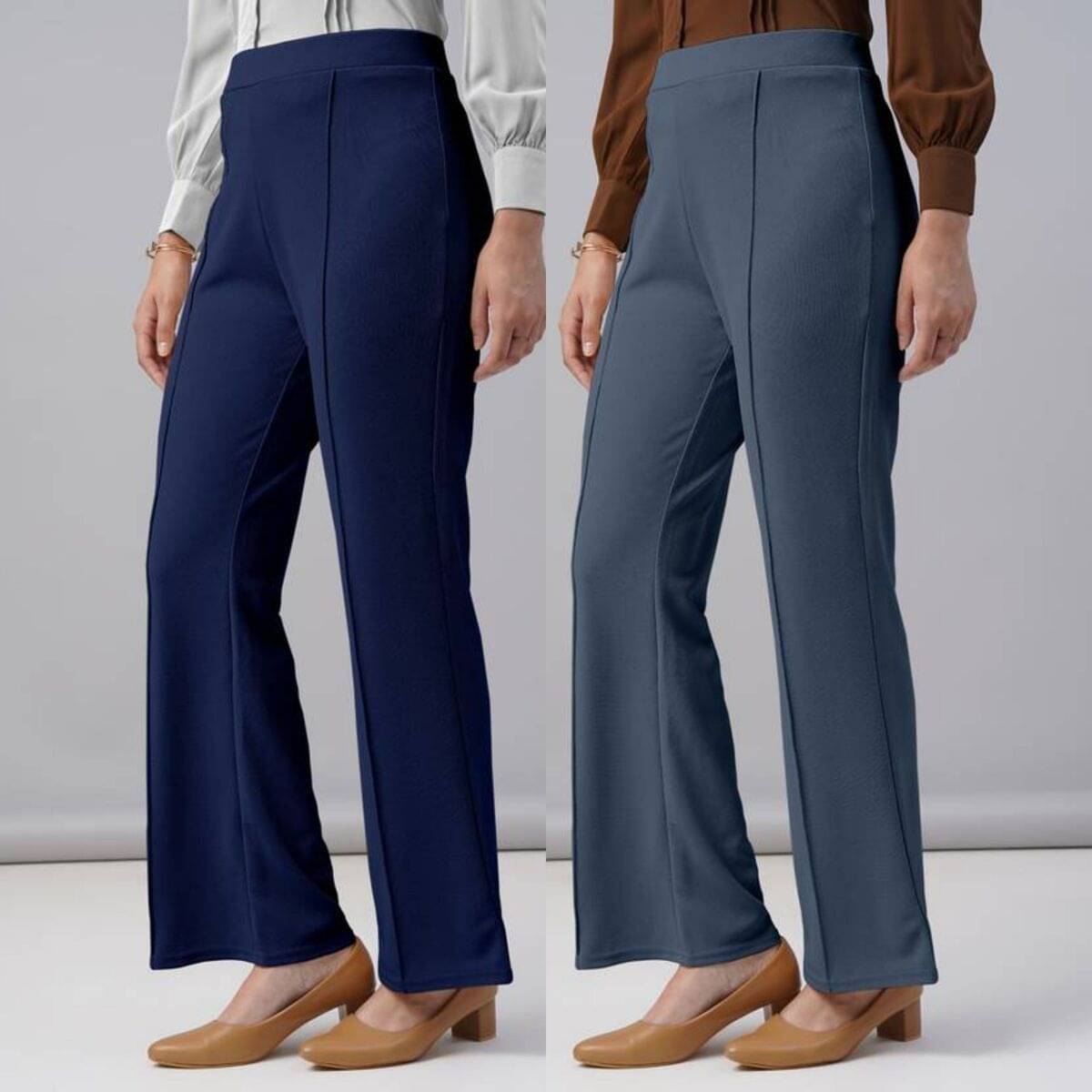     			Qyaas Women Lycra Korean Trousers ( Navy Blue,Dark Grey )