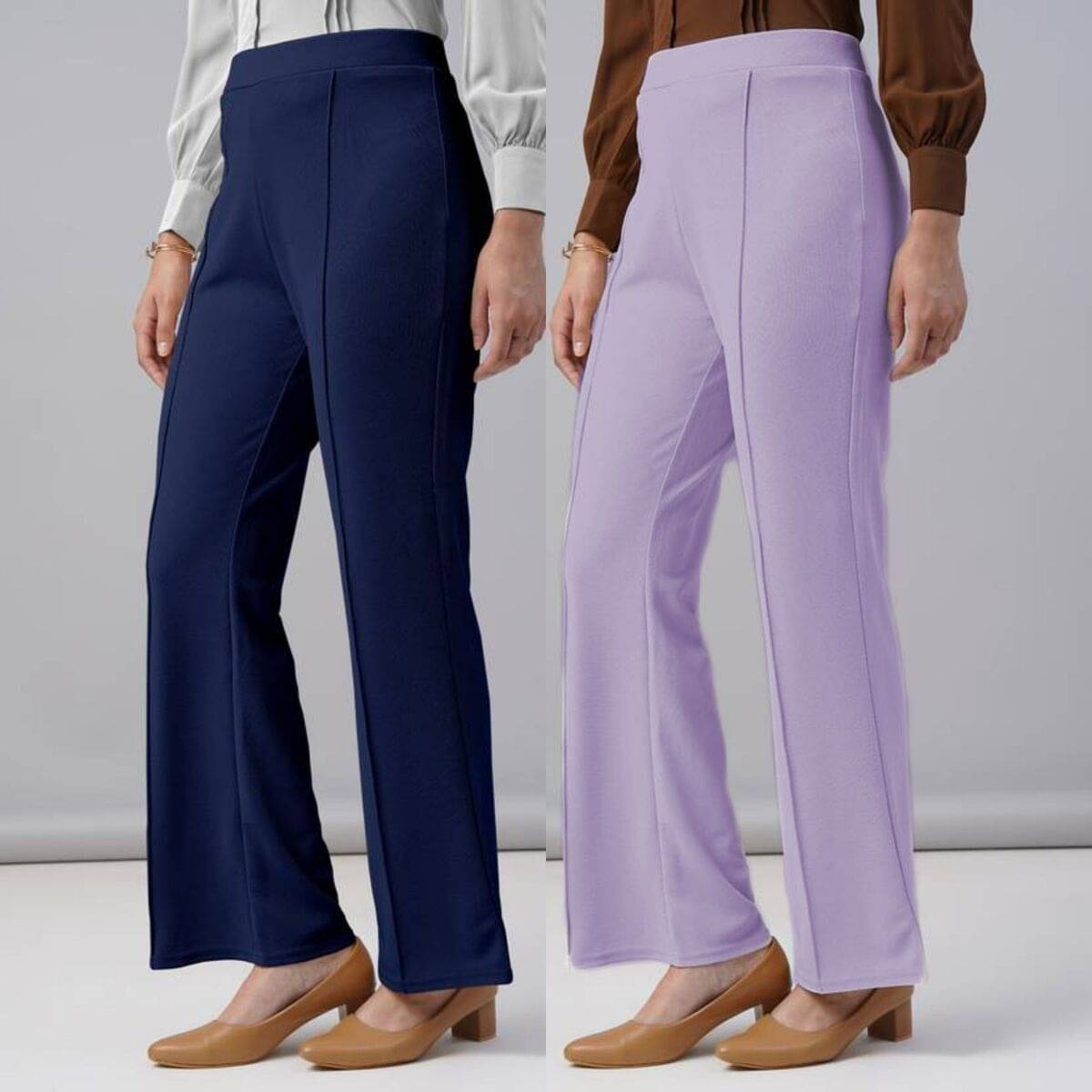     			Qyaas Women Lycra Korean Trousers ( Navy Blue,Purple )