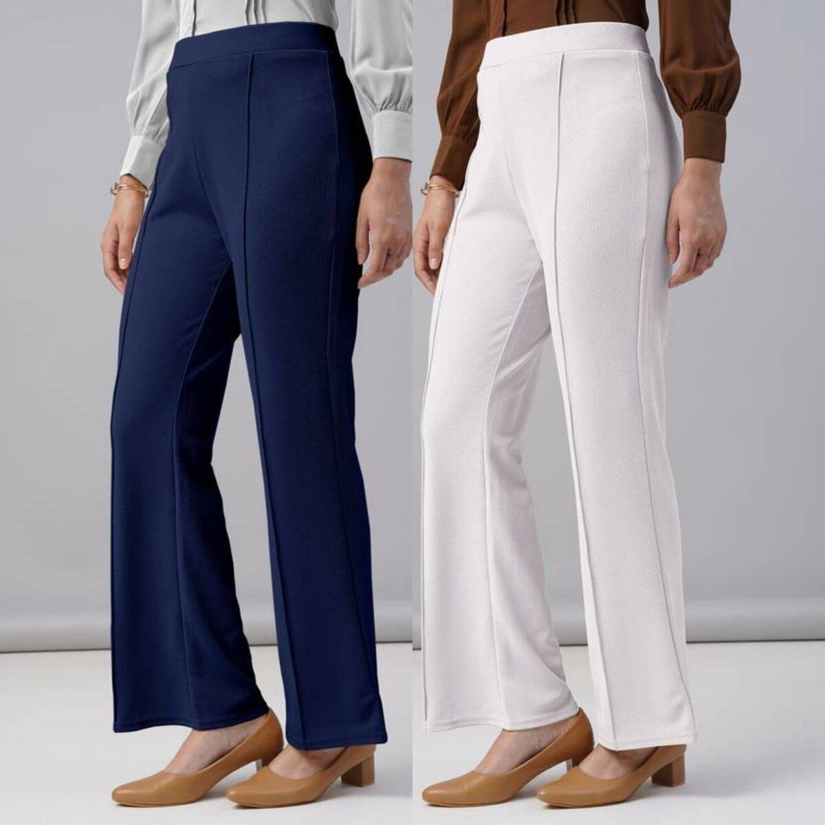     			Qyaas Women Lycra Korean Trousers ( Navy Blue,White )