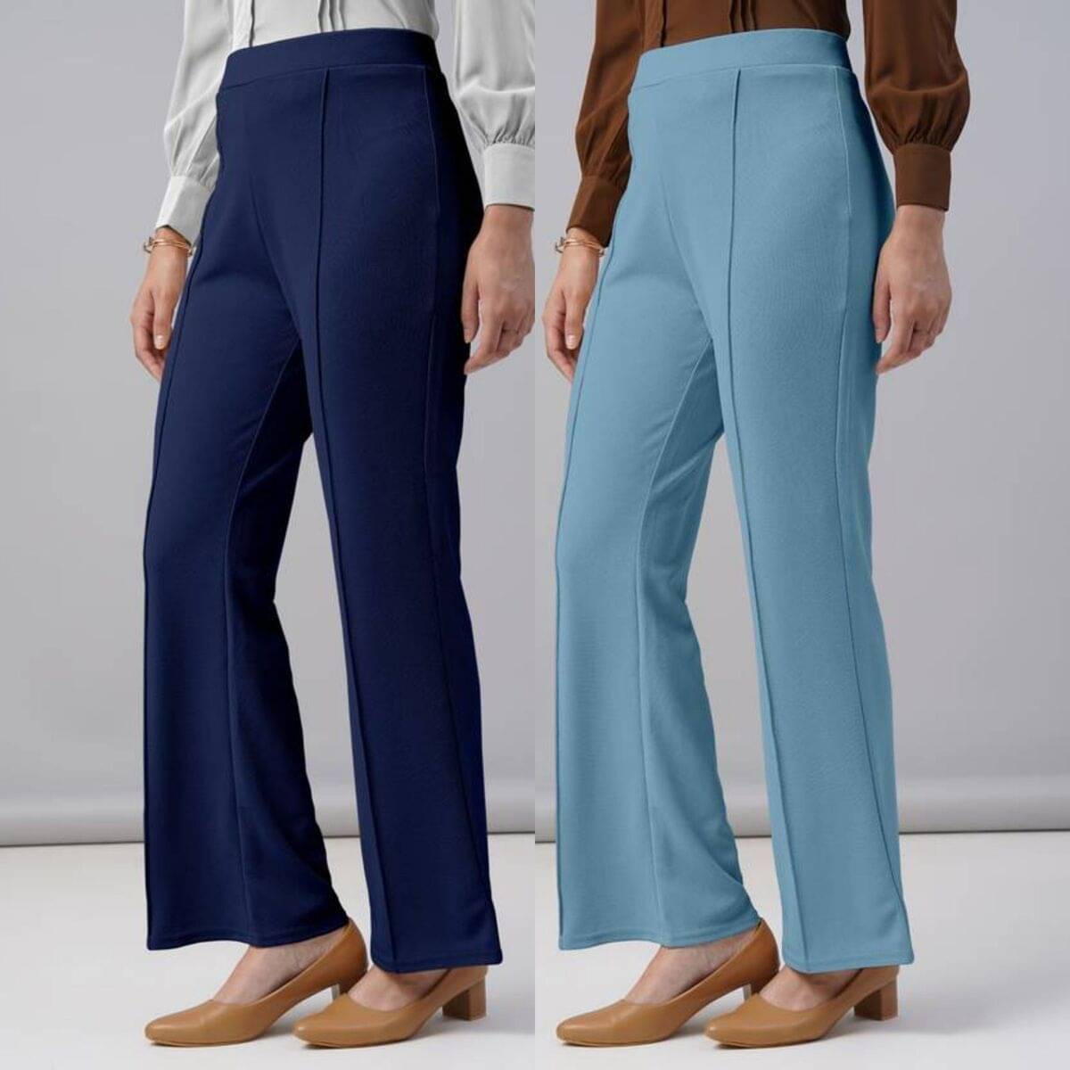     			Qyaas Women Lycra Korean Trousers ( Navy Blue,Green )