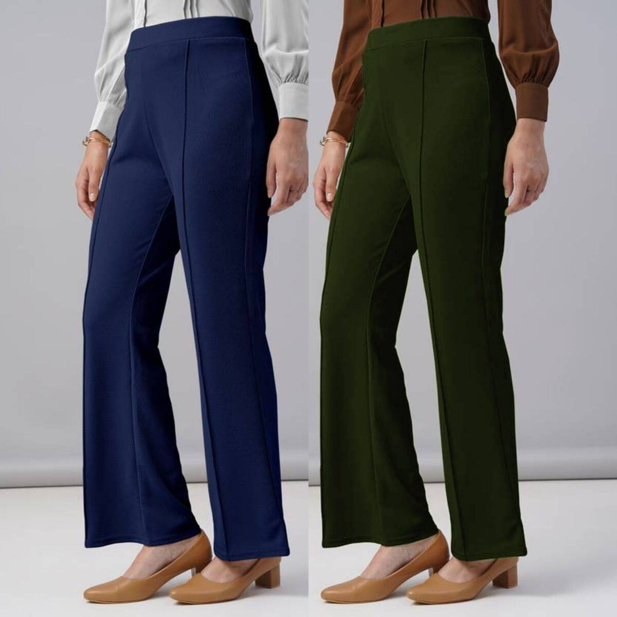     			Qyaas Women Lycra Korean Trousers ( Navy Blue,Olive )
