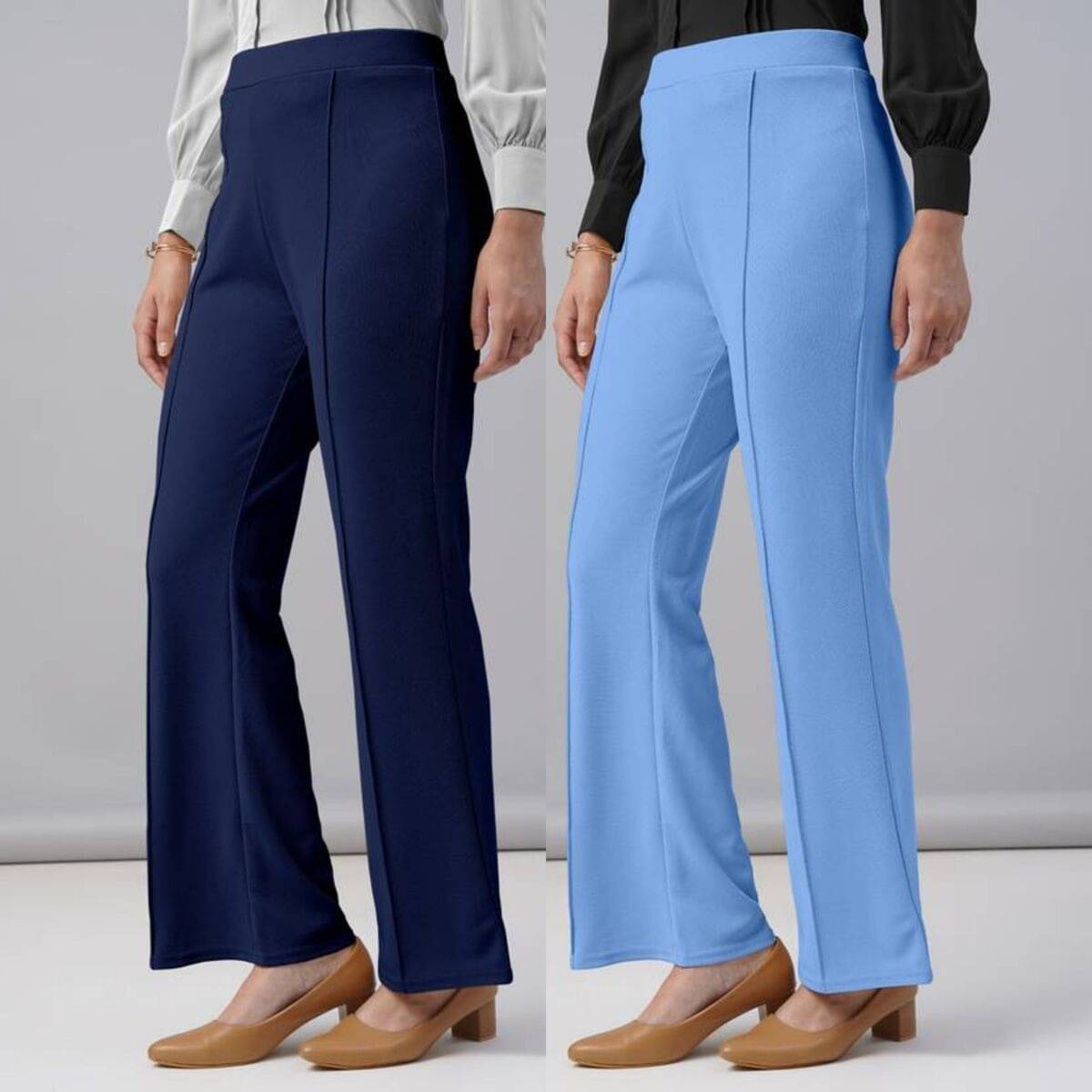     			Qyaas Women Lycra Korean Trousers ( Navy Blue,Light Blue )