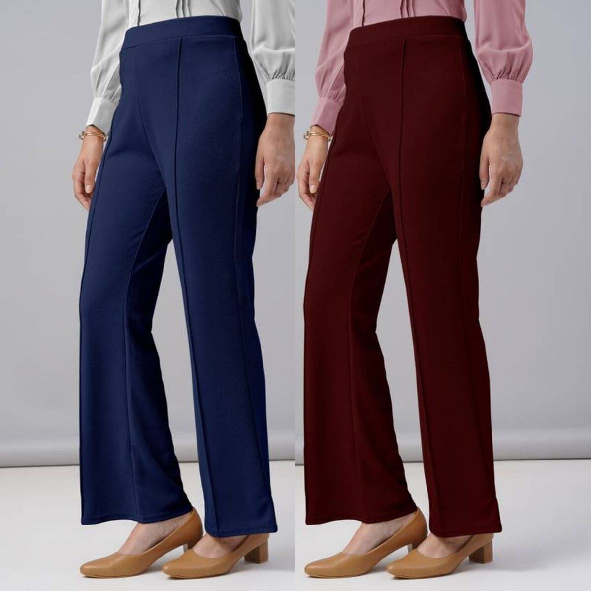     			Qyaas Women Lycra Korean Trousers ( Navy Blue,Maroon )