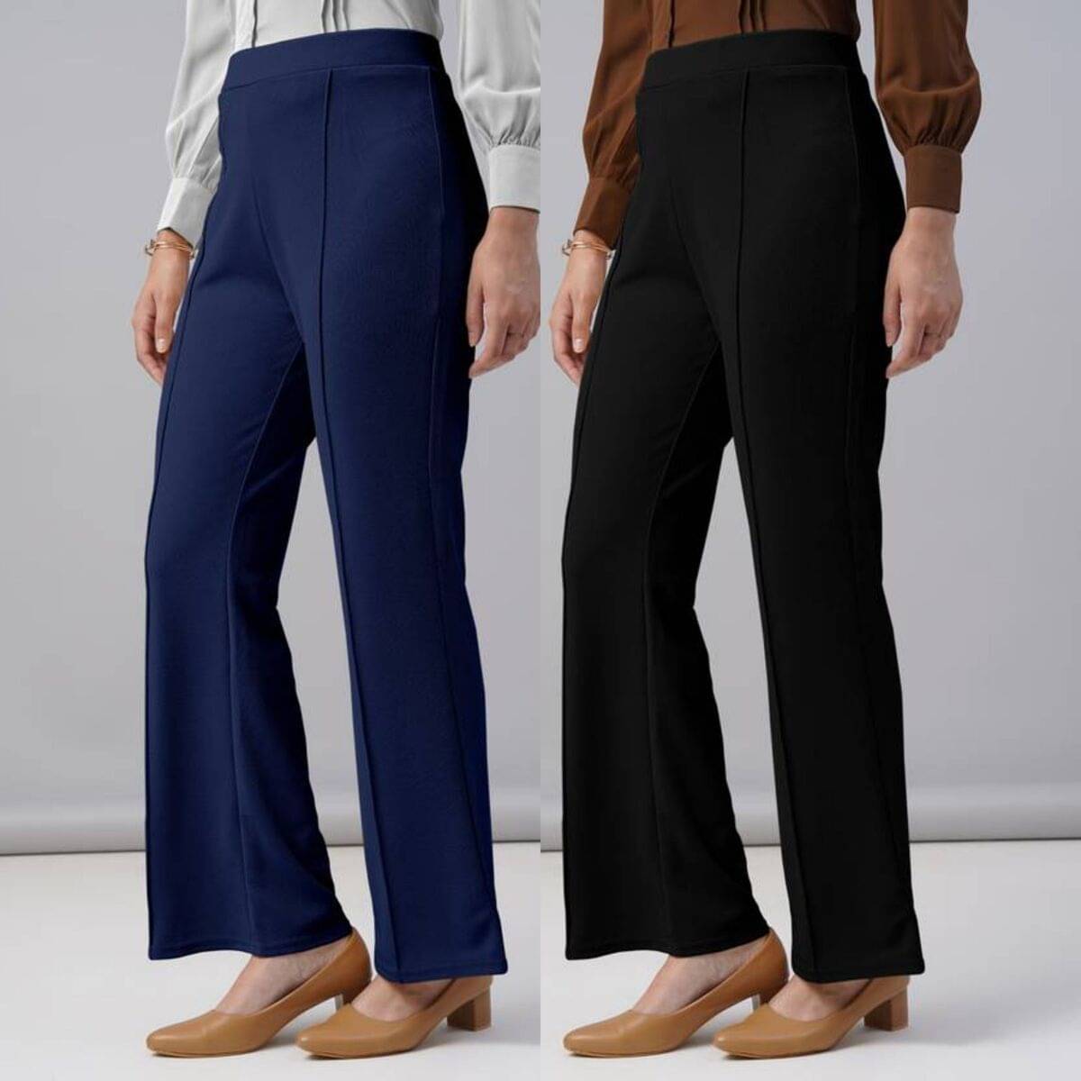     			Qyaas Women Lycra Korean Trousers ( Navy Blue,Black )