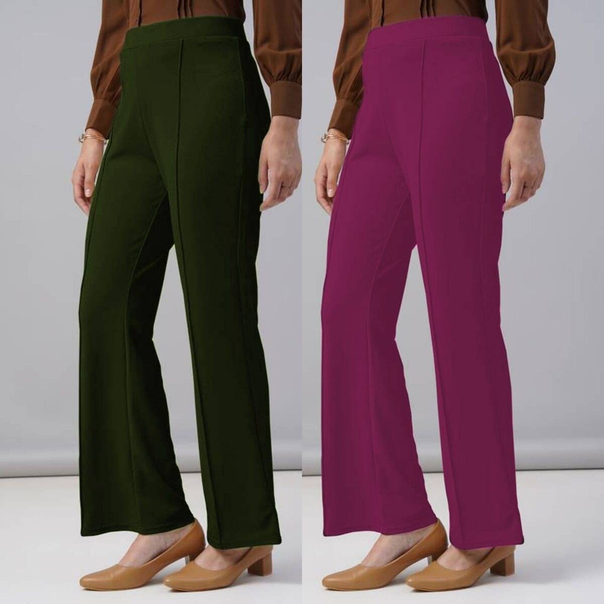     			Qyaas Women Lycra Korean Trousers ( Olive,Pink )