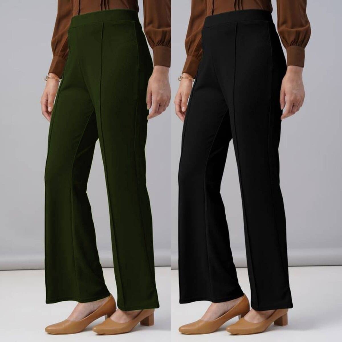     			Qyaas Women Lycra Korean Trousers ( Olive,Black )