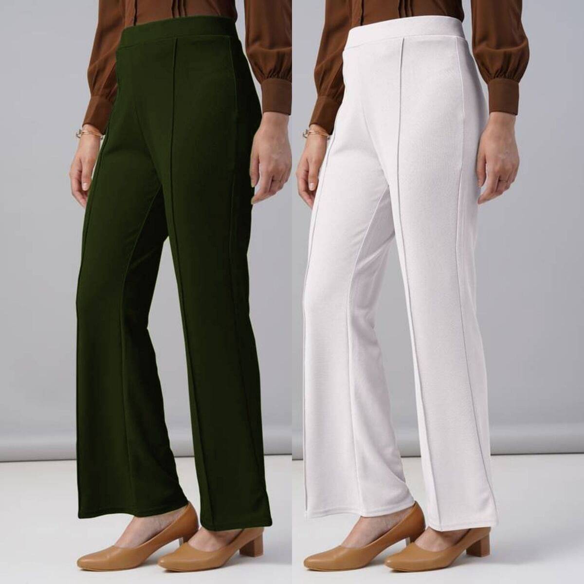     			Qyaas Women Lycra Korean Trousers ( Olive,White )