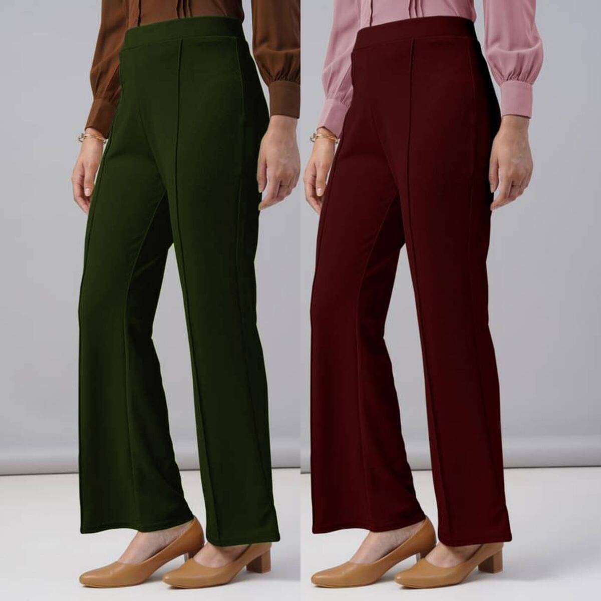     			Qyaas Women Lycra Korean Trousers ( Olive,Maroon )