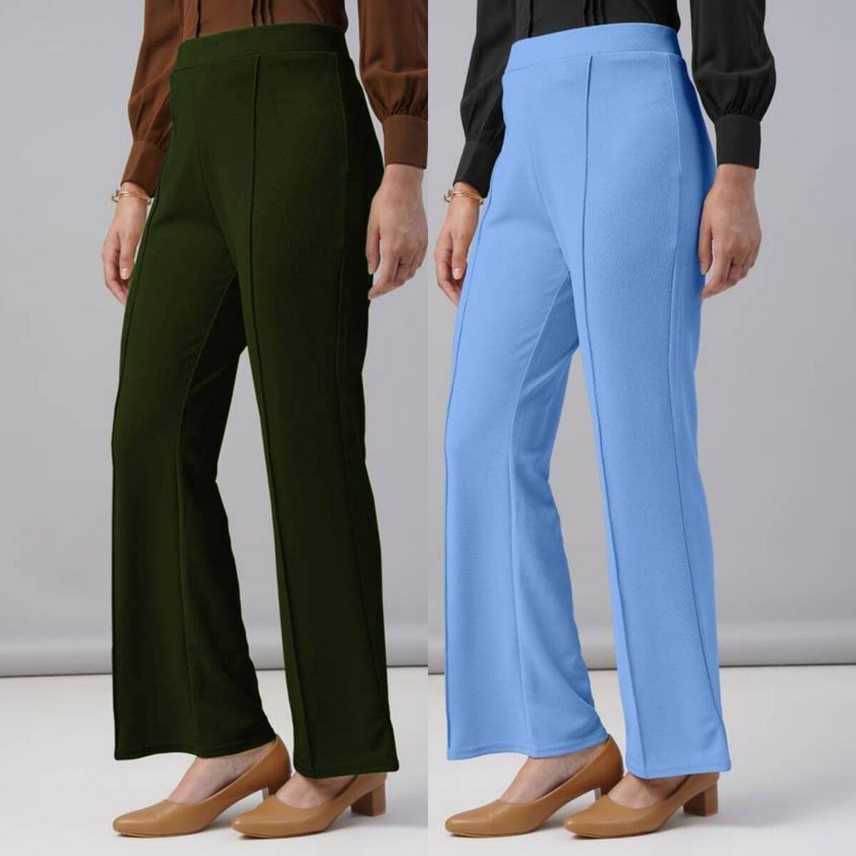     			Qyaas Women Lycra Korean Trousers ( Olive,Light Blue )