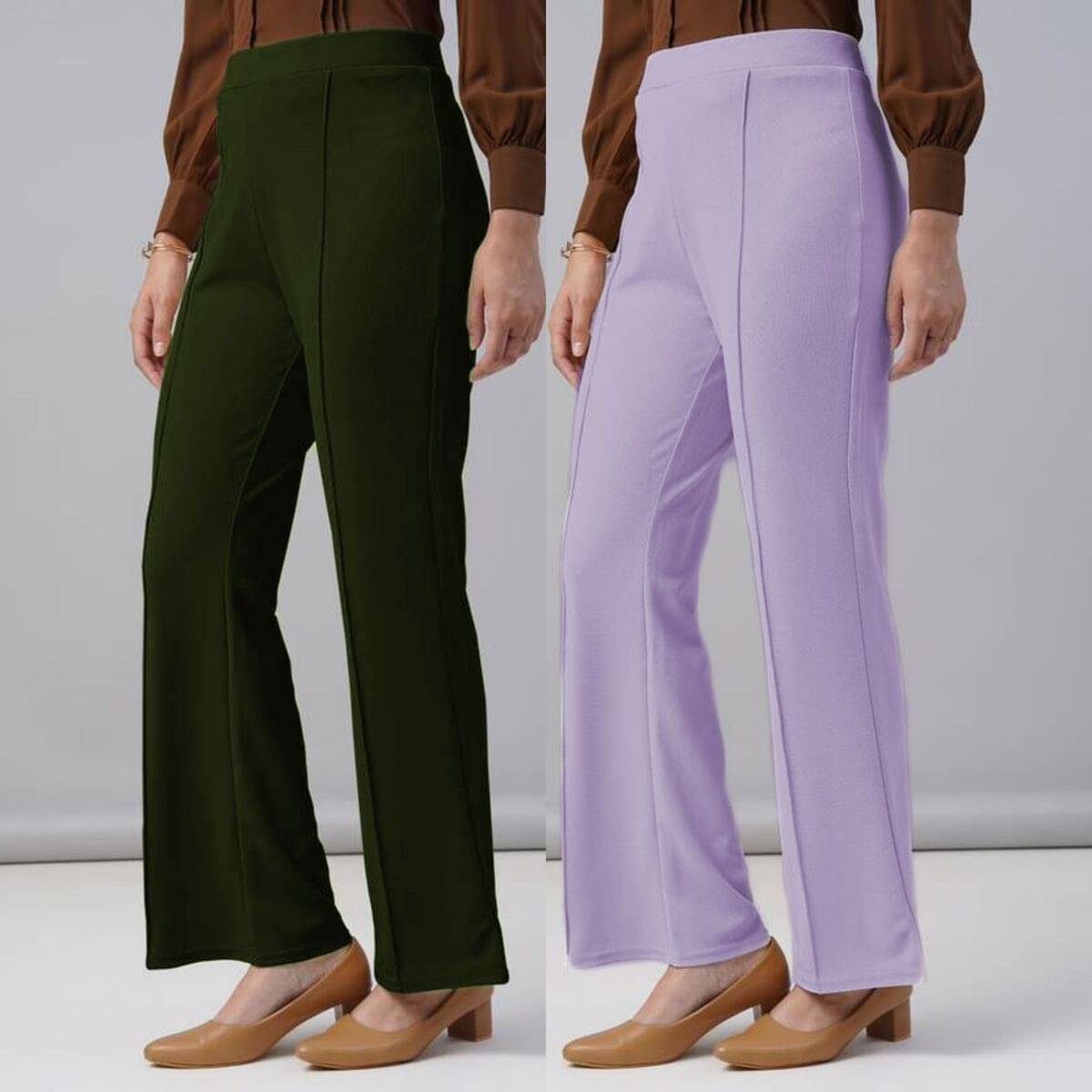     			Qyaas Women Lycra Korean Trousers ( Olive,Purple )