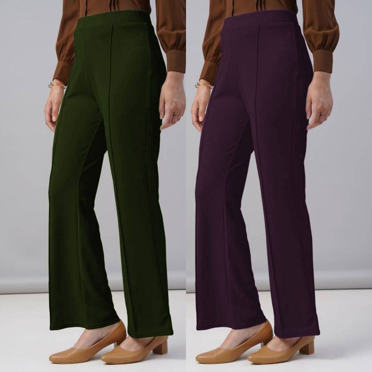     			Qyaas Women Lycra Korean Trousers ( Olive,Wine )