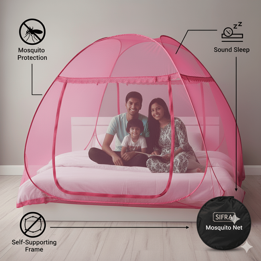     			SIFRA - Pink HDPE - High Density Poly Ethylene Tent Mosquito Net ( Pack of 1 )