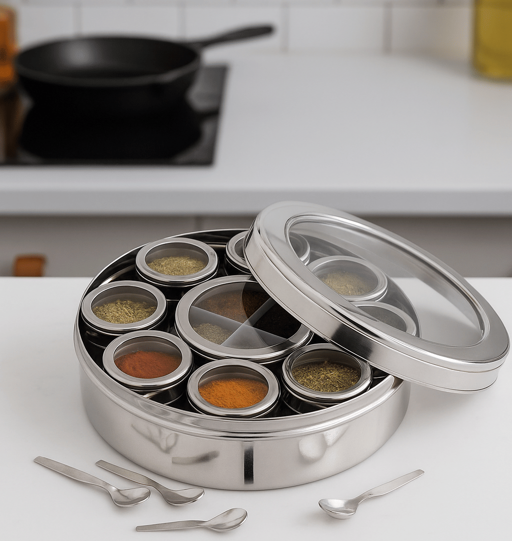     			STEEPLE 12 in 1 Steel Silver Spice Container ( Set of 12 )