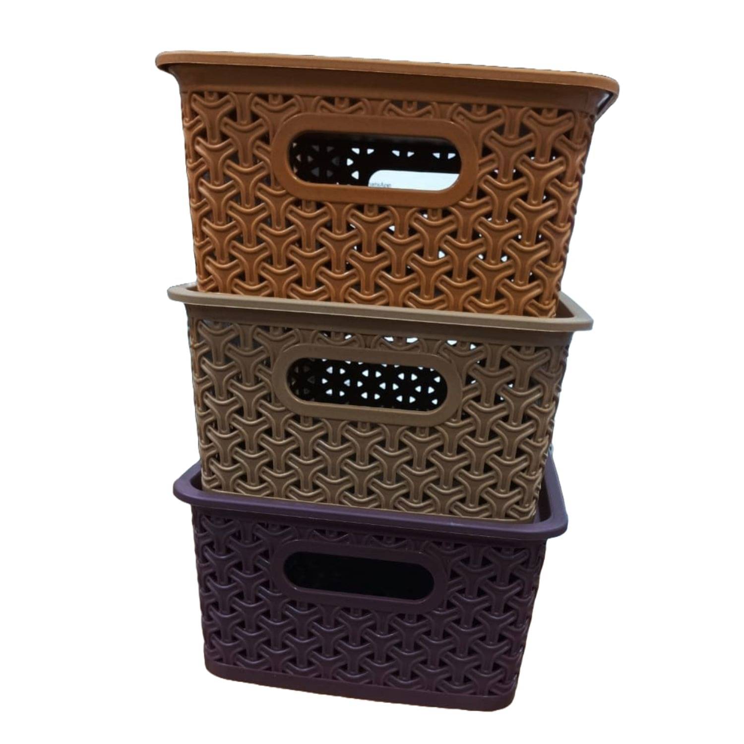     			Set of 3 Plastic Storage Baskets with Lid | Multipurpose Organizer Boxes for Kitchen, Wardrobe, Toys, Clothes, Home & Office Storage