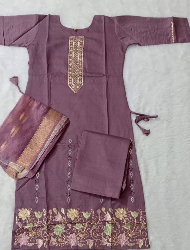 Sheetal Women Silk Blend Embellished A-line Kurti With Pants ( Purple )     			Sheetal Women Silk Blend Embellished A-line Kurti With Pants ( Purple )