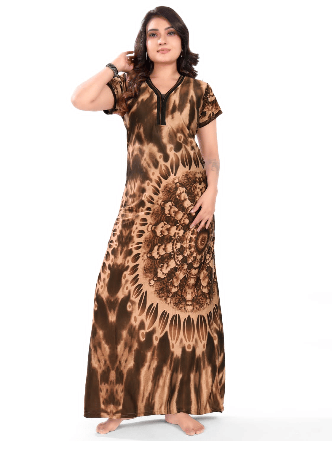     			Shivoraa Satin Printed Women Regular Nighty ( Brown )