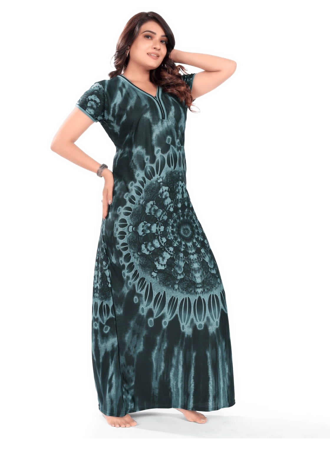     			Shivoraa Satin Printed Women Regular Nighty ( Green )