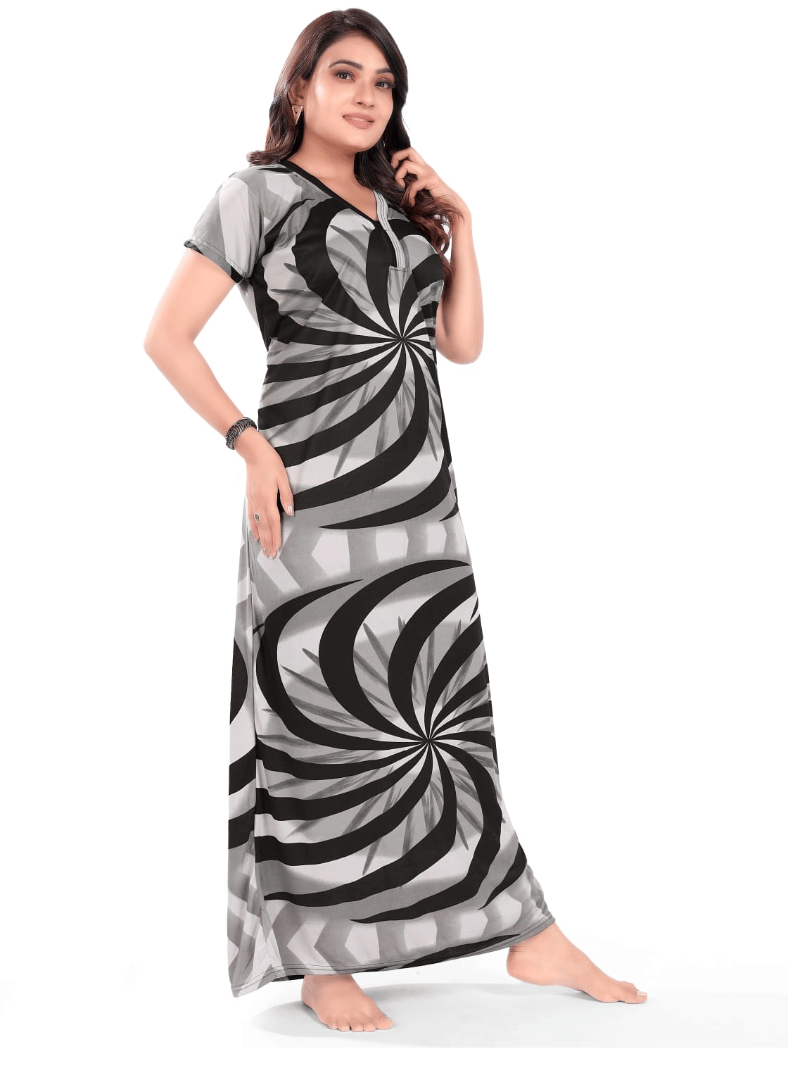     			Shivoraa Satin Printed Women Regular Nighty ( Grey )