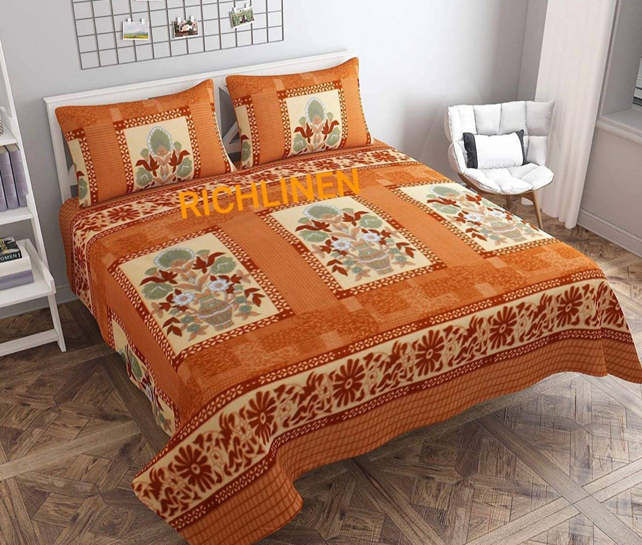     			Sosha Home Decor Fleece 1 Double Bedsheet with 2 Pillow Covers ( Gold )