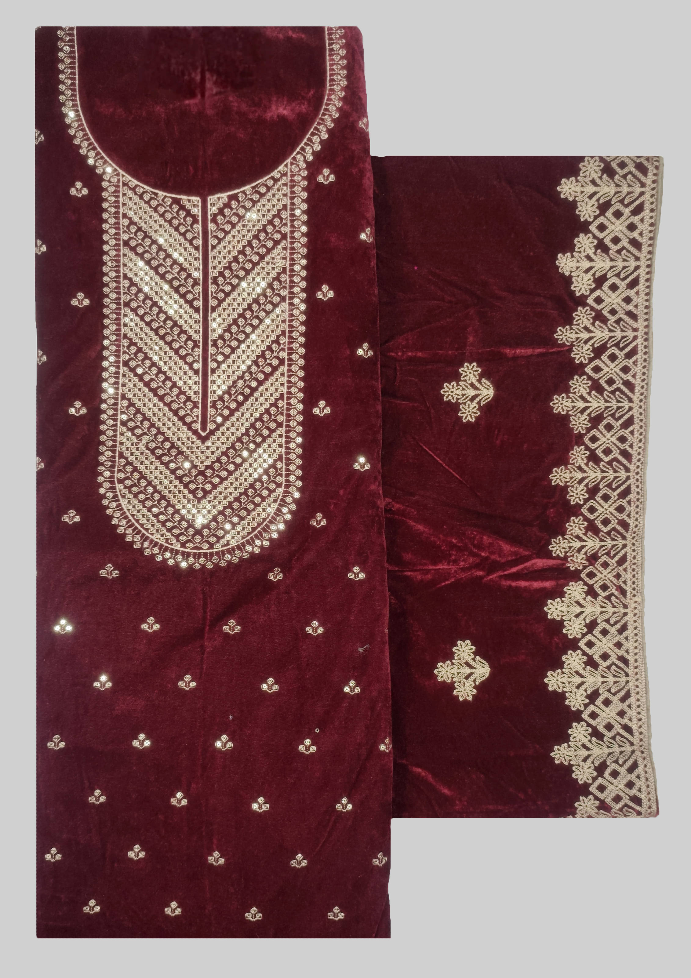 Soul Essence Women Velvet Unstitched Dress Material ( Maroon )     			Soul Essence Women Velvet Unstitched Dress Material ( Maroon )
