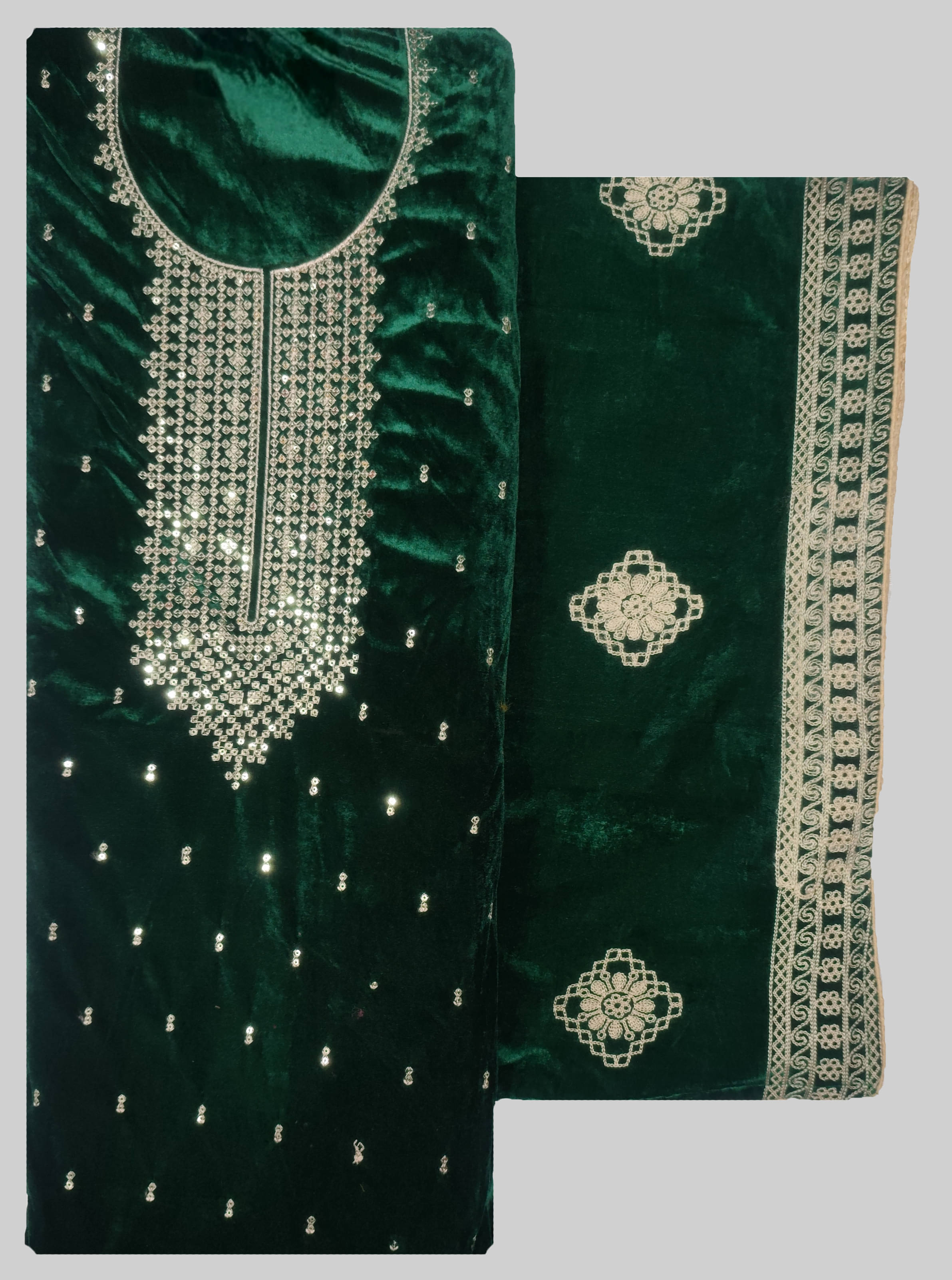 Soul Essence Women Velvet Unstitched Dress Material ( Green )     			Soul Essence Women Velvet Unstitched Dress Material ( Green )