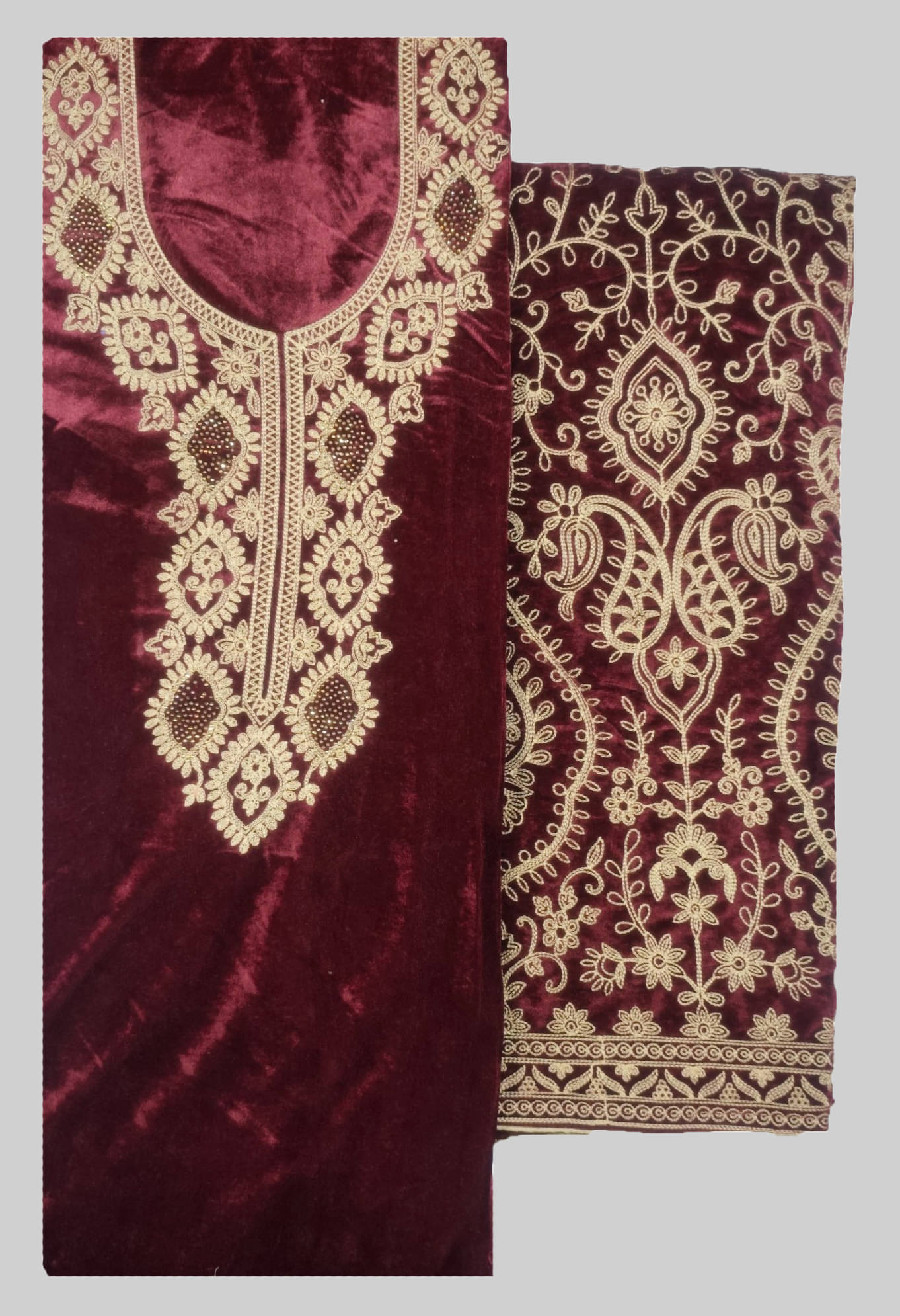 Soul Essence Women Velvet Unstitched Dress Material ( Maroon )     			Soul Essence Women Velvet Unstitched Dress Material ( Maroon )