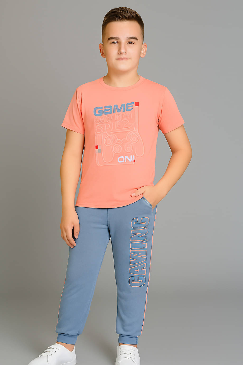 Todd N Teen Pack of 1 Boys Cotton T-Shirt & Trackpants Set ( Peach )     			Todd N Teen Pack of 1 Boys Cotton T-Shirt & Trackpants Set ( Peach )