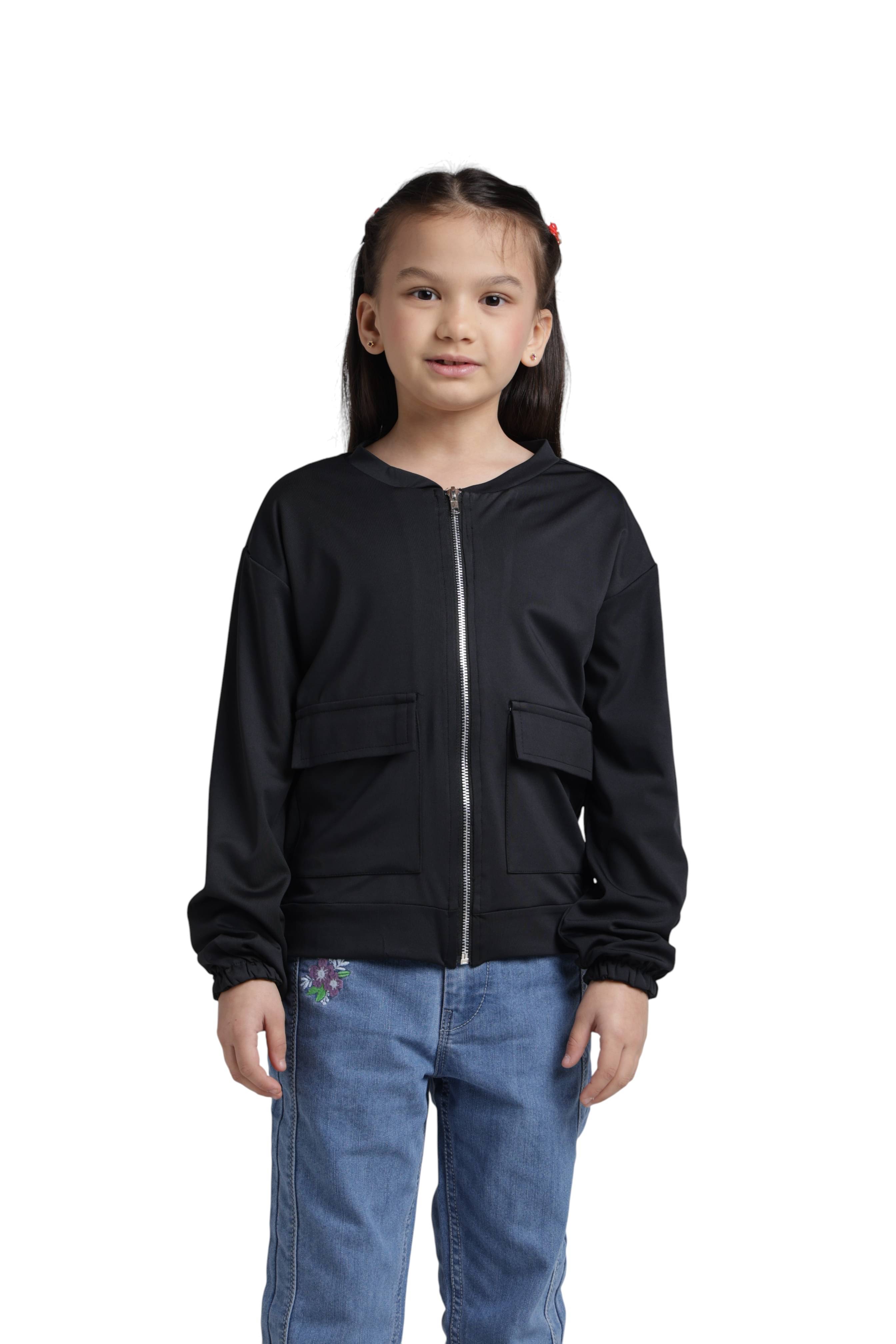Under Fourteen Only Girls Cotton Blend Quilted & Bomber Jacket For ( Pack of 1 , Black ) Under Fourteen Only Girls Cotton Blend Quilted & Bomber Jacket For ( Pack of 1 , Black )