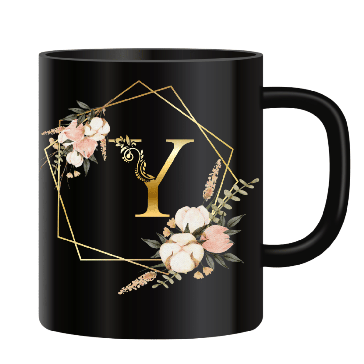     			VK Fashion Printed Y Black Ceramic Coffee Mug 350 mL ( Pack of 1 )