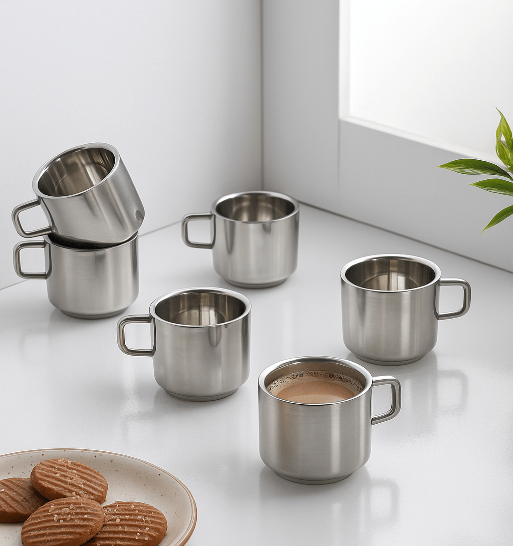     			Visaxmi Solid Stainless Steel Tea Cup 120 ml ( Pack of 6 )