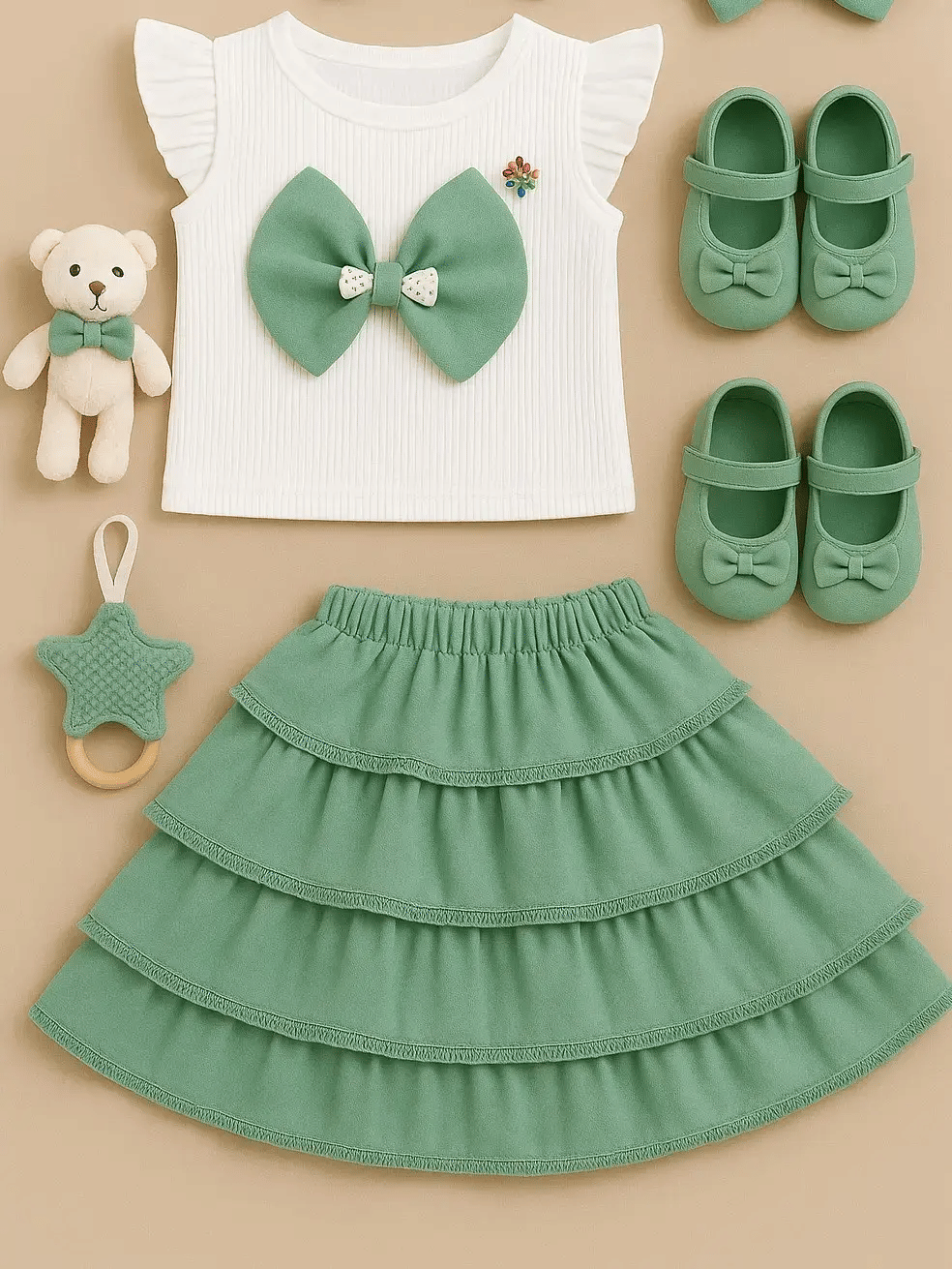     			Wah Mayur Pack of 1 Baby Girls Cotton Blend T-shirt & Skirt ( White,Green )