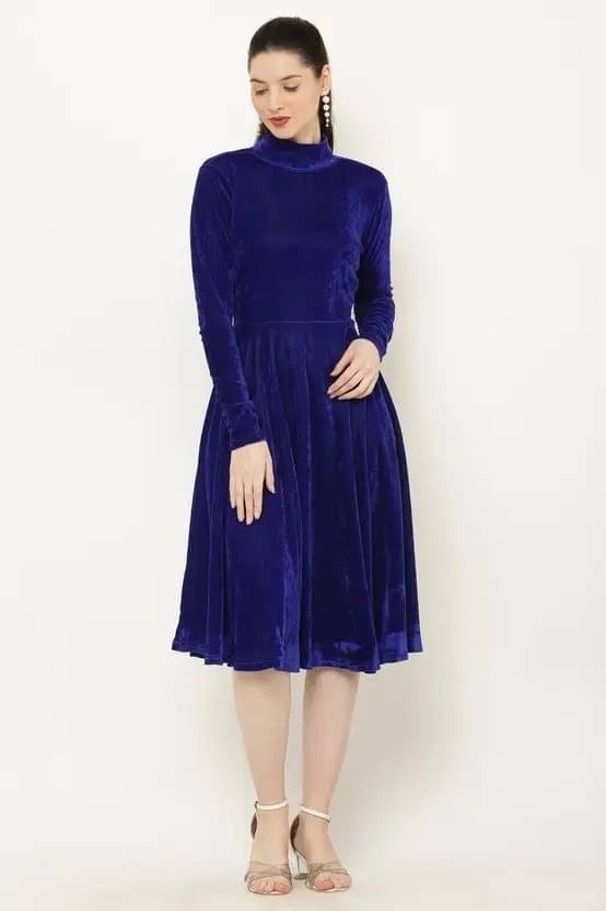 Westchic Women Velvet Solid A-line Dress ( Blue )     			Westchic Women Velvet Solid A-line Dress ( Blue )