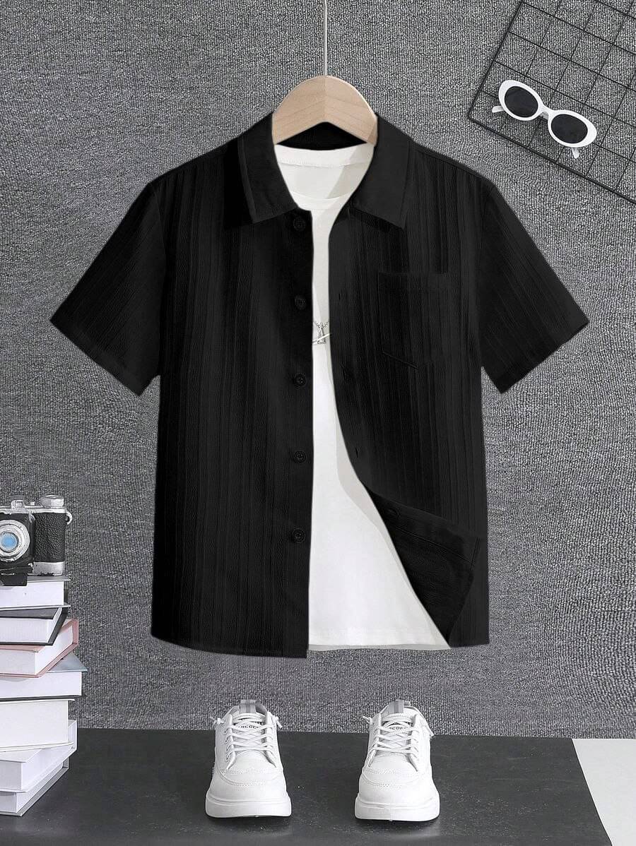 bluecorp enterprise Pack of 1 Boys Cotton Blend Half Sleeves Shirt ( Black )     			bluecorp enterprise Pack of 1 Boys Cotton Blend Half Sleeves Shirt ( Black )