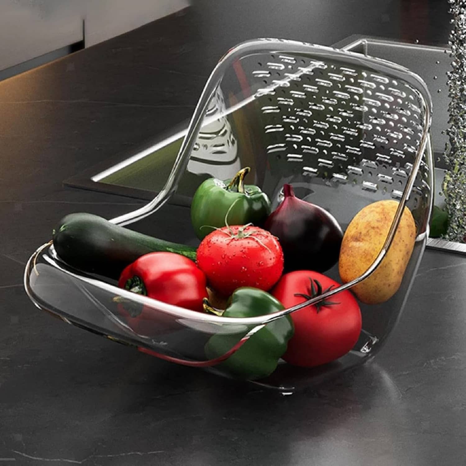 double drainage sink basket, kitchen washing baskt rice washing bowl, multifunctional kitchen basket, water draining bowl, food grade strainer, household draining basket, kitchen colander, plastic washing bowl, vegetable washer bowl