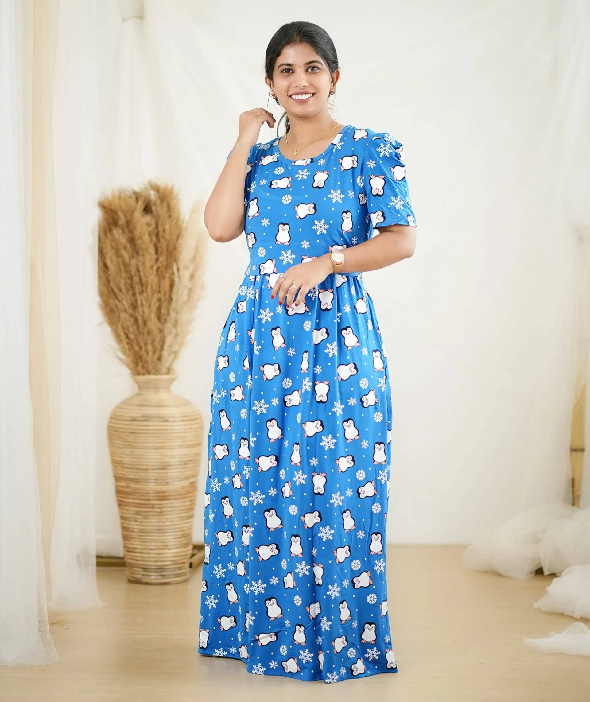     			kaseera Cotton Solid Women Maternity Nighty ( Blue )