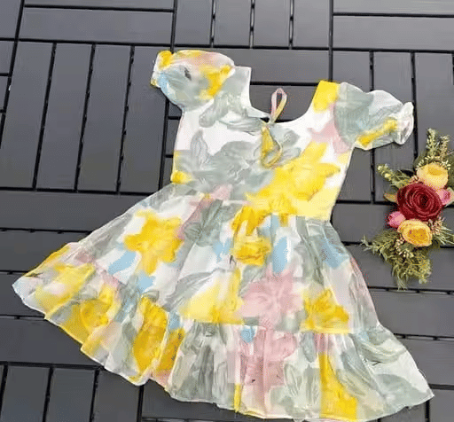     			one amore Georgette Dress For Girls ( Pack of 1 , Yellow )