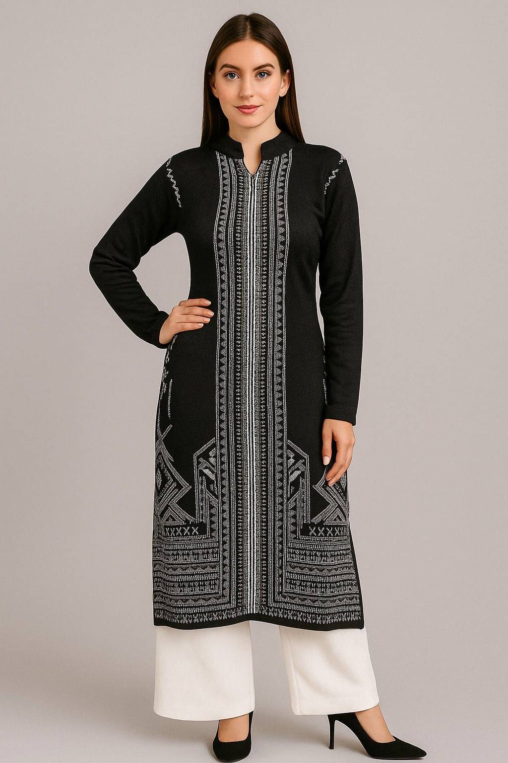 BLUSHH COLLECTION Women Woollen Printed Straight Kurti ( Black ) BLUSHH COLLECTION Women Woollen Printed Straight Kurti ( Black )