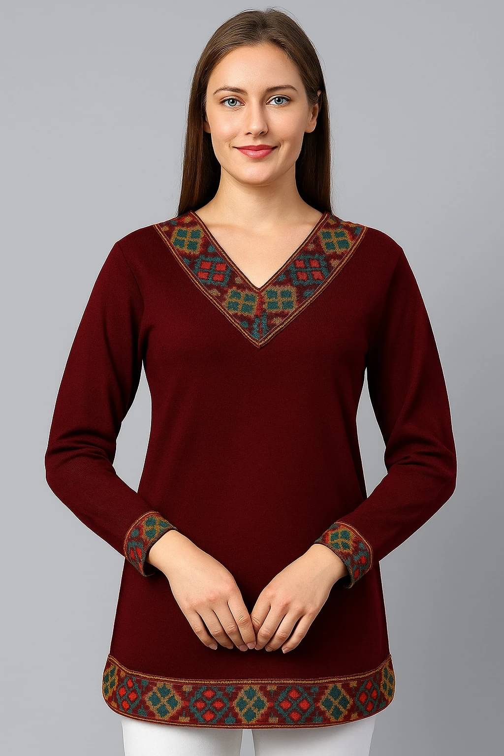     			BLUSHH COLLECTION Women Woollen Printed Straight Kurti ( Maroon )