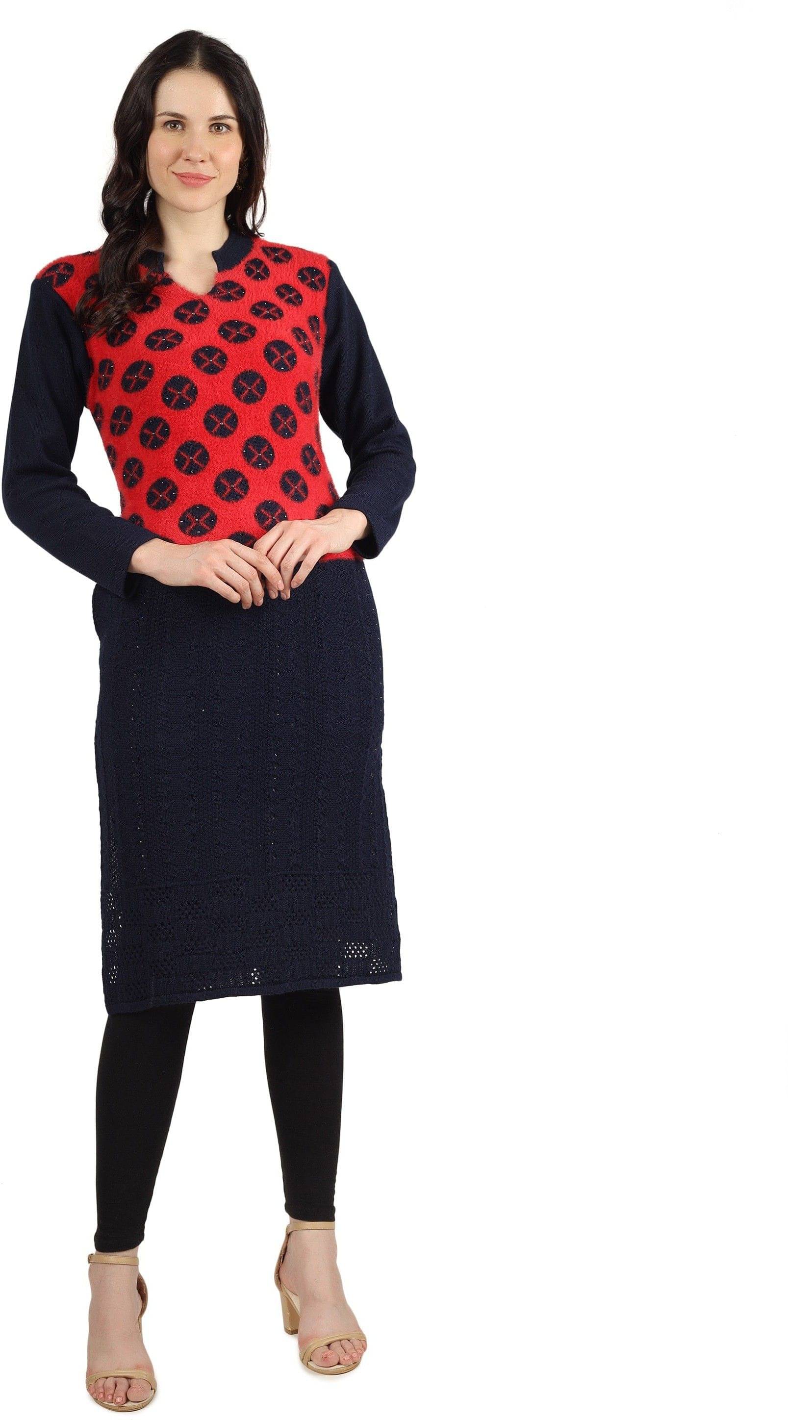 BLUSHH COLLECTION Women Woollen Self Design Straight Kurti ( Dark Blue ) BLUSHH COLLECTION Women Woollen Self Design Straight Kurti ( Dark Blue )