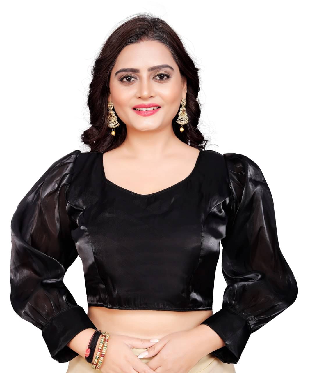 Bigbest Feb Art Silk Readymade with Pad V-Neck Women's Blouse ( Black ) Bigbest Feb Art Silk Readymade with Pad V-Neck Women's Blouse ( Black )