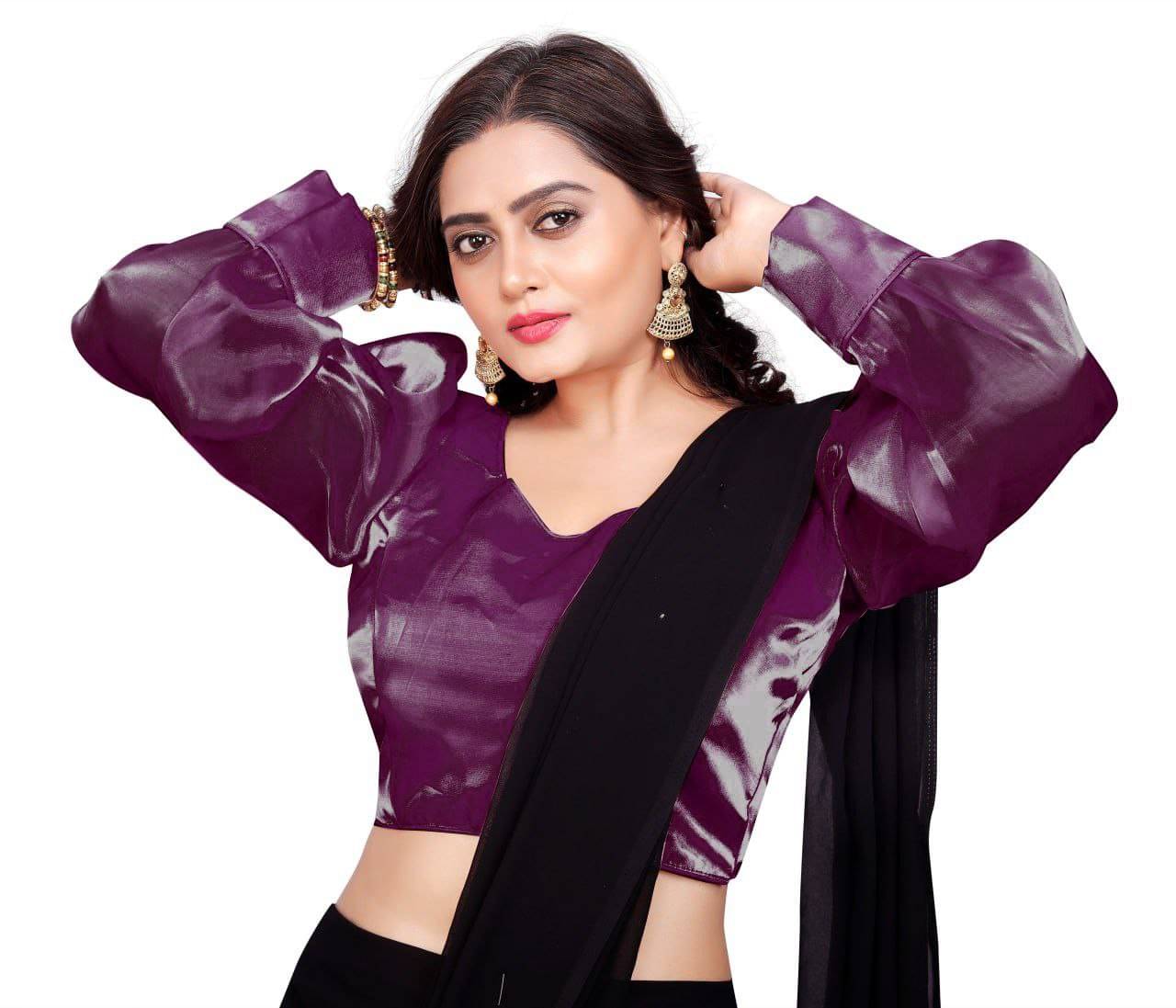 Bigbest Feb Art Silk Readymade with Pad V-Neck Women's Blouse ( Wine )     			Bigbest Feb Art Silk Readymade with Pad V-Neck Women's Blouse ( Wine )