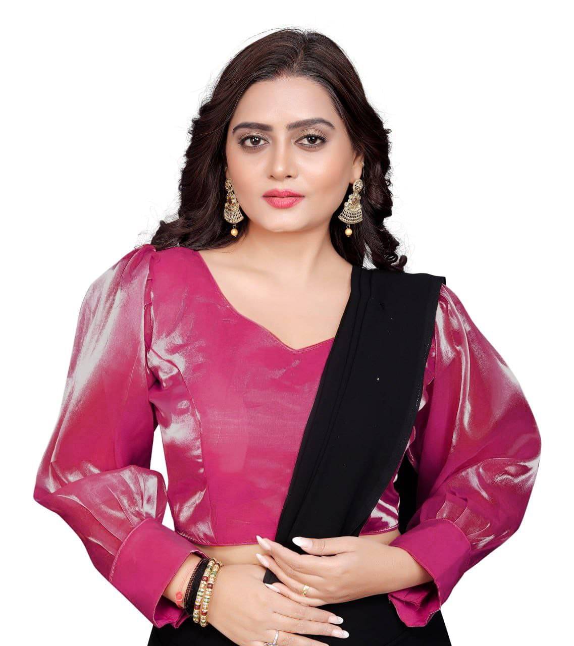 Bigbest Feb Art Silk Readymade with Pad V-Neck Women's Blouse ( Rani )     			Bigbest Feb Art Silk Readymade with Pad V-Neck Women's Blouse ( Rani )